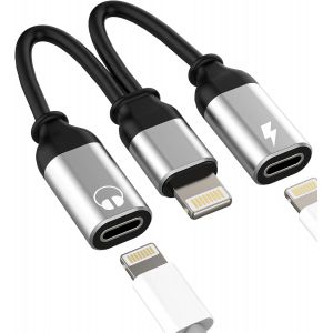 LORANKA-Adaptateur Double Lightning &Eacute;couteurs Jack (2 en 1) pour iPhone 14 13 12 Pro Max pour iPad Connecteur Certifi&eacute; MFI pour Apple Auxiliaire Audio C&acirc;ble Chargeur Casque Accessoires Voiture Microp - Neuf
