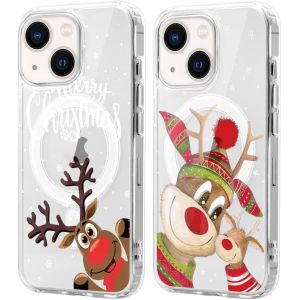 SJZG-2 Pi&egrave;ces No&euml;l Coque Magn&eacute;tique Pour Iphone 15 Plus 6.7'', Etui En Motif Dessin Cadeau De No&euml;l Compatible Avec Magsafe, Antichoc Housse Christmas Silicone Bumper Cover Pour Iphone 15 Plus, Cerf - Neuf