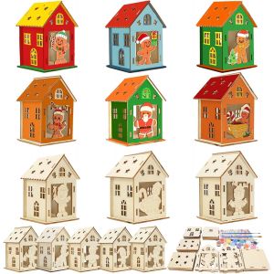 KALANKA-14 Pièces de Bonhomme en Pain d'Épice Kit de Bricolage Noël pour Enfant Maison en Bois pour Décoration Nouvel An Table Arbre de Noël - Neuf