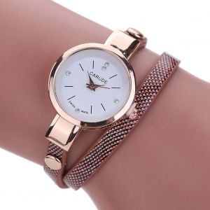 Montre A Quartz Tendance En Cuir Pu Avec Bracelet Etroit Et Strass Pour Femme (Marron) - Neuf