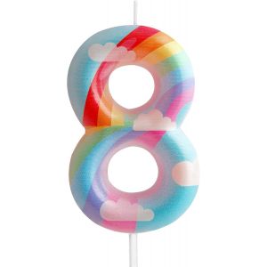 Eryi-Bougies D'anniversaire En Forme De Chiffre 8 Rose Arc-En-Ciel Sur Le Thème Nuage Arc-En-Ciel - Design Adorable Pour Gâteau D'anniversaire De Bébé Fille Et Garçon - Décorations De Mariage - Neuf