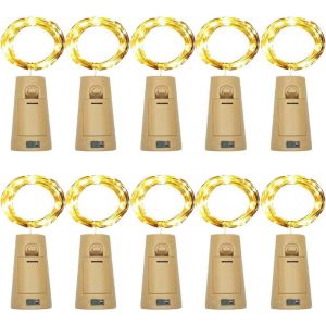 JGD-Lot de 10 guirlandes lumineuses de No&euml;l avec bouchon en li&egrave;ge - 20 LED - &Eacute;tanche - Fonctionnement &agrave; piles - Pour pot, f&ecirc;te, mariage, No&euml;l, festival, bar - Neuf