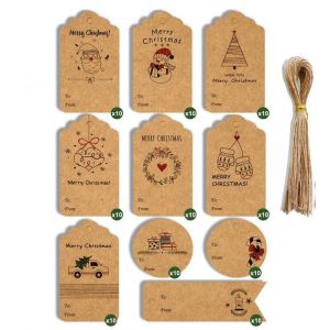 &iquest;Style C&iquest;100 Morceaux de Papier Kraft de No&euml;l Balises avec de la Ficelle, Papier Kraft Brun No&euml;l Balises, Cachet et &Eacute;tiquette de Cadeau de No&euml;l Emballage, 10 Dessins pour la D&eacute;coration de No&euml;l - Neuf