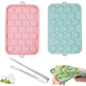 Kalanka-Lot De 2 Bacs &Agrave; Gla&ccedil;ons Ronds En Silicone Avec Couvercle, 25 Compartiments - Mini Bac &Agrave; Gla&ccedil;ons Rond Avec Pince &Agrave; Gla&ccedil;ons - Pour Bi&egrave;re, Cocktails, Whisky, Jus De Caf&eacute; - Neuf