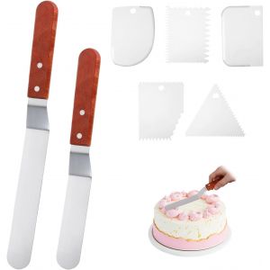 Tta-Lot De 7 Spatules À Tarte, Couteaux À Tarte, Spatules En Acier Inoxydable, Accessoires De Gâteau, Spatule Coudée, Grattoir À Gâteau, Ustensiles De Pâtisserie, Comprend 2 Spatules À Gâteau Et - Neuf