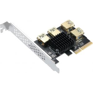 NUEK-New Pcie 1 To 4 Riser,Pci Express 4X To 16X Splitter Riser Card,Pci-E To External 4 Usb 3.0 Converter Adapter W/Large Heatsink,Pcie Multiplier Expansion Board For Ethereum Bitcoin Mining - Neuf