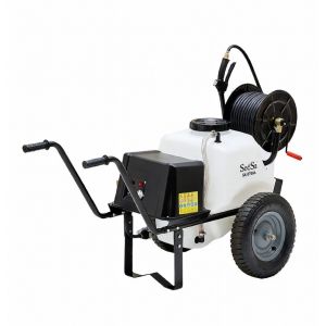 Varan Motors - SX-ST60A Pulv&eacute;risateur agricole batterie 38Ah 12V sur roues&iquest; Epandeur Cuve 60L Tuyau 30m avec enrouleur - Neuf