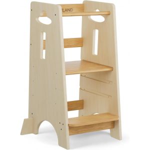 SUBZONAL-Tour d'apprentissage pour Enfants - Tour d'apprentissage en Bois pour b&eacute;b&eacute;s de 1 &agrave; 6 Ans - Hauteur r&eacute;glable sur 3 Niveaux - 80 cm - Naturel Classique - Neuf