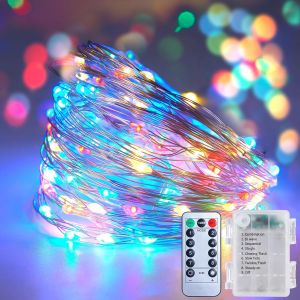 Kalanka-Guirlande Lumineuse &Agrave; 10m100 Led Et &Agrave; Piles En Fil De Cuivre 8 Modes Dimmable Avec T&eacute;l&eacute;commande , Pour &Eacute;clairage Int&eacute;rieur Et Ext&eacute;rieur, Chambre, D&eacute;coration De Mariage, F&ecirc;te, No&euml;l, (Multicoul - Neuf