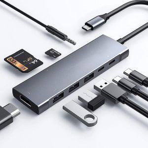 NAERYUT-Hub Usb C Adaptateur Usb C 9En1 Vers 4K Hdmi,3 Usb3.0,Sd/Tf,Pd 60W,3.5Mm Jack,Port Usb-C 3.0,Compatible Avec Macbook Pro/Air M2 M1,Ipad Pro/Air/Mini,Surface Galaxy Tab - Neuf