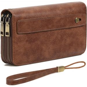 CAUC-Portefeuille Femme Grand, Porte Monnaie Femme &agrave; Double Fermeture &eacute;clair avec RFID Blocage, Portefeuilles avec Multiples Poches, Porte-Cartes Idee Cadeau Femmes - Neuf