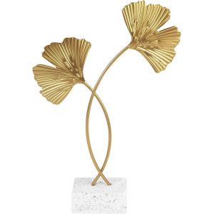 Sculpture en métal en forme de feuille de ginkgo, ornements en forme de ginkgo biloba avec socle, sculpture moderne pour la maison, le bureau, le couloir et le bureau (28 x 14 cm) - Neuf