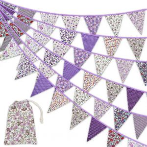 Kyaoayo-Banderole De Fanions En Tissu Violet De 12.2 M, Guirlande De Fanions Triangulaires Violets Avec Sac De Rangement Pour Filles, Femmes, Enfants, Anniversaires, Fêtes Prénatales, Décorations De - Neuf