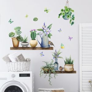 Sticker Muraux Avec Plante Vertes Tropicales Plante en Pot Stickers Mural Autocollants Muraux Amovible Sticker pour Salon Chambre Bureau Canap&eacute; Fond TV D&eacute;coration Murale - Neuf