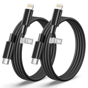 KALANKA-C&acirc;ble USB C vers Lightning 1M 2Pack [Certifi&eacute; MFi], C&acirc;ble Chargeur iPhone Charge Rapide Nylon Cable Lightning USB C pour iPhone 14 Pro Max 13 12 11 XR X SE 8, Cable USB C iPhone Fil Cordon - Neuf