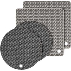Lot De 4 Protections De Po&ecirc;le-32 Cm-R&eacute;sistantes &Agrave; La Chaleur-Taille R&eacute;glable-Antid&eacute;rapantes-Protection Empilable Pour Po&ecirc;les,Casseroles,Bols,Ustensiles De Cuisine (Gris) - Neuf