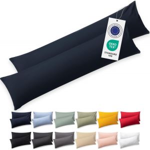 Cauc-Housse De Coussin 40x145 Coton - Lot De 2 - Certifi&eacute;e Oeko-Tex - Taie Coussin Premium Lavable En Machine - Taie Oreiller 40x145 Douce - Jersey - Confortable Et Facile &Agrave; Entretenir - Bleu Fonc&eacute; - Neuf