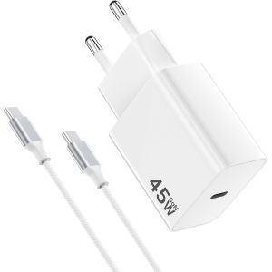 45W Chargeur pour Samsang Charge Rapide, Chargeur 45W USB C Rapide pour Samsang et 2M C&acirc;ble, Charger USB C Prise Type C Alimentation Adaptateur pour Galaxy S25/S24/S23/S22, pour iPhone 16/15 - Blanc - Neuf