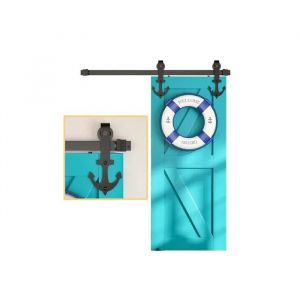 Syst&egrave;me de porte coulissante type grange kit rail 150 cm acier noir style loft industriel charge 120 kg pour porte coulissante - Neuf