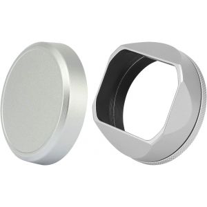 MEVRONISSHOP-Pare-Soleil d'objectif carr&eacute; en m&eacute;tal pour Fuji Fujifilm FinePix X100VI X100V X100F X100 X100S X100T X70 Accessoires d'appareil Photo Argent&eacute; avec Capuchon et Bague d'adaptation de 49mm - Neuf