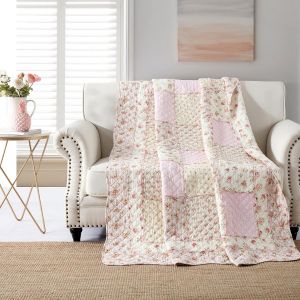 Couvre-Lit 150x200cm, Doux Et Confortable Pour 1 Personne, Courtepointe Imprimé Floral Rose, Véritable Patchwork, Convient À Toutes Les Saisons. - Neuf