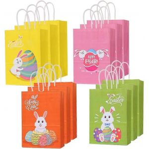 12 Pièces Sacs Cadeaux De Pâques,Sacs En Papier Lapin Sacs De Friandises De Pâques Avec 18 Autocollants Chasse Aux ?Ufs De Pâques Cand - Neuf