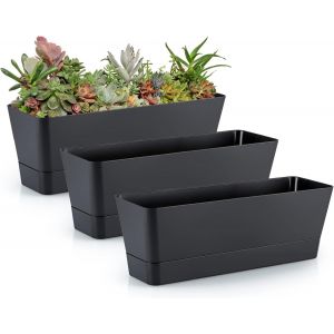 Lot De 3 Pots De Fleurs Rectangulaires Avec Trous De Drainage,Pour Baie Vitr&eacute;e,Rebord De Fen&ecirc;tre De Cuisine,&Eacute;tag&egrave;re,Table Basse (Noir) - Neuf
