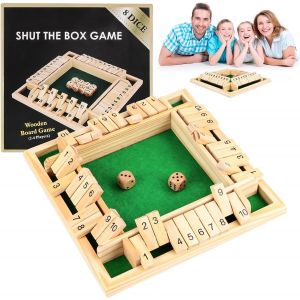 Shut The Box Jeu de D&eacute;s en Bois,Shut The Box Jeu de Table en Bois,Jeu de Plateau en Bois,Shut The Box 4 Joueurs,Jeux de Table Classiques pour Salle de Classe Maison f&ecirc;te - Neuf