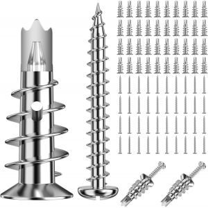 ASFASFq-40 pièces Cheville avec Vis Autoperceuses, Chevilles pour Plaques de Plâtre Murs Creux Métal, Pour La Fixation Dans le Béton, les Briques, les Plaques de Plâtre, etc, Alliage Zinc, (3 têtes) - Neuf