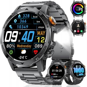 Montre Connect&eacute;e Homme, Appel Bluetooth Et Assistant Vocal, Batterie 1000 Mah, Lampe Torche Led, Grand &Eacute;cran 1,75"", 100+ Modes Sportifs, Smartwatch Pour Android Ios, Profond Noir - Neuf