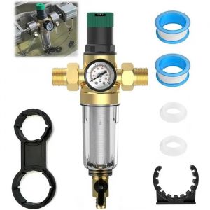 ZHEHNSA Filtre &agrave; contre-lavage 6pcs, R&eacute;ducteur de pression d'eau 1'' Laiton avec Manom&egrave;tre. - Neuf