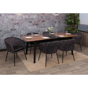 Lot de 6 chaises de salle &agrave; manger HWC-O28, chaise de cuisine chaise rembourr&eacute;e, tissu/textile (340g/m&sup2;) m&eacute;talgris fonc&eacute; - Neuf