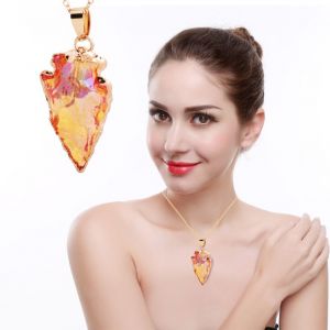 Collier Chaine Reglable Avec Pendentif En Forme De Goutte En Faux Cristal Pour Femme (Orange) - Neuf