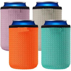 Checarzhn--No1-Lot De 4 Manchons Isolants Pour Canettes En Néoprène, Glacières, Porte-Canettes Antidérapants, Manchons Pour Bouteilles De Bière, Orange, Bleu Ciel, Violet, Gris Clair - Neuf