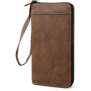 Longue Portefeuille Homme Cuir Porte Monnaie Homme Avec Zip Et Bracelet Antistatique,Multi Fente De Carte Wallet For Men Vec 11 Emplacements Pour Cartes Et Poche Zippée Pour Pièces (Marron - Neuf