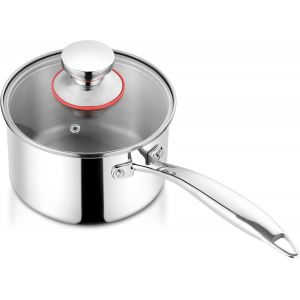 Jexnovashop-Casserole &Agrave; Manche En Acier Inoxydable 18/10 Avec Couvercle 1 L, Po&ecirc;le &Agrave; Sauce De 14 Cm, Petite Casserole &Agrave; Induction, Non Peinte - Neuf