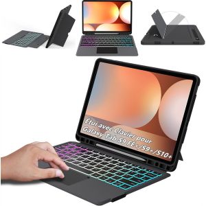 &Eacute;tui Avec Clavier D&eacute;tachable Pour Samsung Galaxy Tab S9 Fe+/S9+/S10+ 12,4 Pouces : Fran&ccedil;ais Azerty, Clavier R&eacute;tro&eacute;clair&eacute; 3 Zones 7 Couleurs Diy Avec Pav&eacute; Tactile & Support De Stylet - Neuf