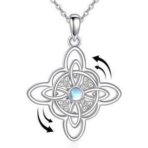 Fidget Collier Noeud De Sorci&egrave;re Pour Femme En Argent Sterling Avec Pierre De Lune Tournante Et Collier Trinit&eacute; Triquetra Bijoux Pour Femme,Argent Sterling - Neuf