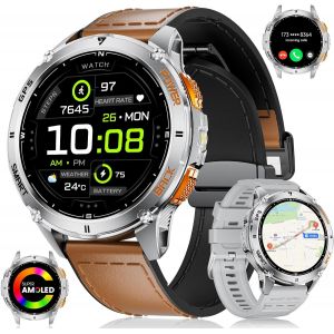 GPS Montre Connect&eacute;e avec Lampe Poche LED, Montre Connect&eacute;e Homme Femme avec &Eacute;cran HD 1.43"", Montre Course &agrave; Pied avec Appel Bluetooth/Barom&egrave;tre/Altim&egrave;tre/Boussole/110+Modes Sportifs, iOS Android - Neuf