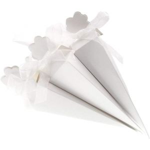 TRAHOO-50x Blanc Bo&icirc;te Cadeau c&ocirc;nes pour Cadeaux de mariage, Bo&icirc;te triangle Faveur Mariage, Bo&icirc;te &agrave; Bonbon Anniversaire, Coffret Bonbon pour Mariage Bapteme Communion Graduation F&ecirc;te No&euml;l - Neuf