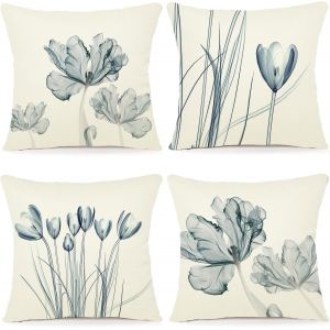 Cauc-Lot De 4 Housse Coussin 45x45 Florale Peinture &Agrave; L'aquarelle Housses De Coussin D&eacute;coratives En Coton Lin Taie Oreiller De Canap&eacute; Housse De Coussincarr&eacute; Pour Lit Voiture De La Maison Canap&eacute; - Neuf