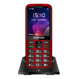 Konrow Senior 280 Next 4G (2.8'' - Double Sim - Avec Station de charge) Rouge - Neuf