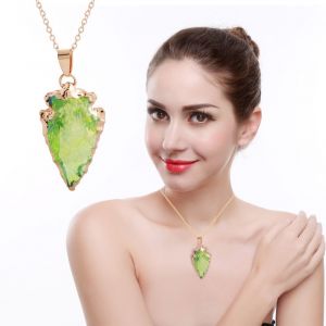 Collier Chaine Reglable Avec Pendentif En Forme De Goutte En Faux Cristal Pour Femme (Vert) - Neuf