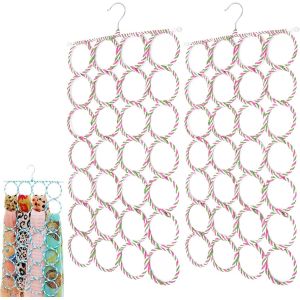 LETNERNY-2 Pcs Organisateur D'Écharpe, Anneaux Cintre De Ceinture Cintre À Foulard Organisateur De Ceinture À Nouer Pour Le Rangement Organisé Des Echarpes Et Châles Dans Votre Garde Robe¿28 Trous - Neuf