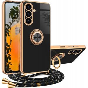 Kal-Coque Pour Samsung Galaxy S24 Plus Avce Cordon,Housse Pour Galaxy S24 Plus Avce Anneau Antichoc Avec Collier Silicone Lanyard Case Réglable Téléphone Portable Galaxy S24 Plus Case Avce Support - Neuf