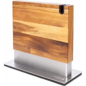 Mevronisshop-Bloc &Agrave; Couteaux Magn&eacute;tique Avec Aiguiseur Int&eacute;gr&eacute; - Porte-Couteaux Double Face En Bois D'acacia - Support Universel Avec Base Antid&eacute;rapante Pour Le Plan De Travail De Cuisine - Neuf