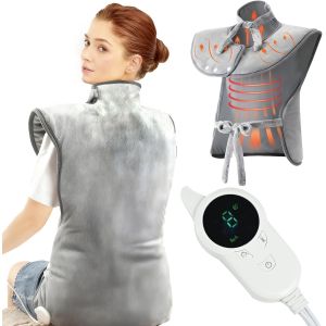 JGD-Coussin Chauffant Dos Epaule et Nuque, Coussin Chauffant Electrique, Couverture Chauffante Flanelle 60&times;90cm, 9 Niveaux de Temp&eacute;rature + 4 R&eacute;Glages de Minuterie + T&eacute;l&eacute;commande - Neuf