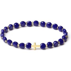 Eryi-Bracelet Original Fait Main Pour Femme En Cristal De 6mm Stretch Pierres Semi-Précieuses Facettées Design Croix Plaqué Or 18k Bijoux Femme - Neuf