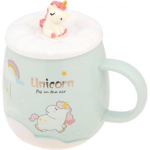 Eryi-- Tasse Licorne Unicorn - Porcelaine - Avec Couvercle & Couverts Licorne 3d - 500 Ml - Petit Déj & Pause Détente - Café, Thé, Chocolat Chaud - Idée Cadeau Asie, Chine, Japon - Colori Vert - Neuf