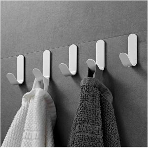 Eryi-Crochet Adhesif Mural 10pièces Crochet Mural, Crochets Adhesifs Muraux Accroche Torchon Cuisine Pour Serviette, Clés, Maison, Cuisine, Salle De Bain, Crochet Adhésif En Acier Inoxydable (Blanc) - Neuf
